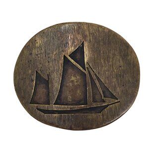 DB Oval Brass Belt Buckle Boat Motif David Mills Bowman Studio